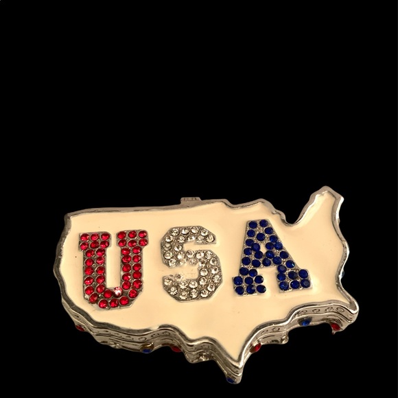 Work Of Art USA Trinket Red White Blue Pill Box - Picture 7 of 10